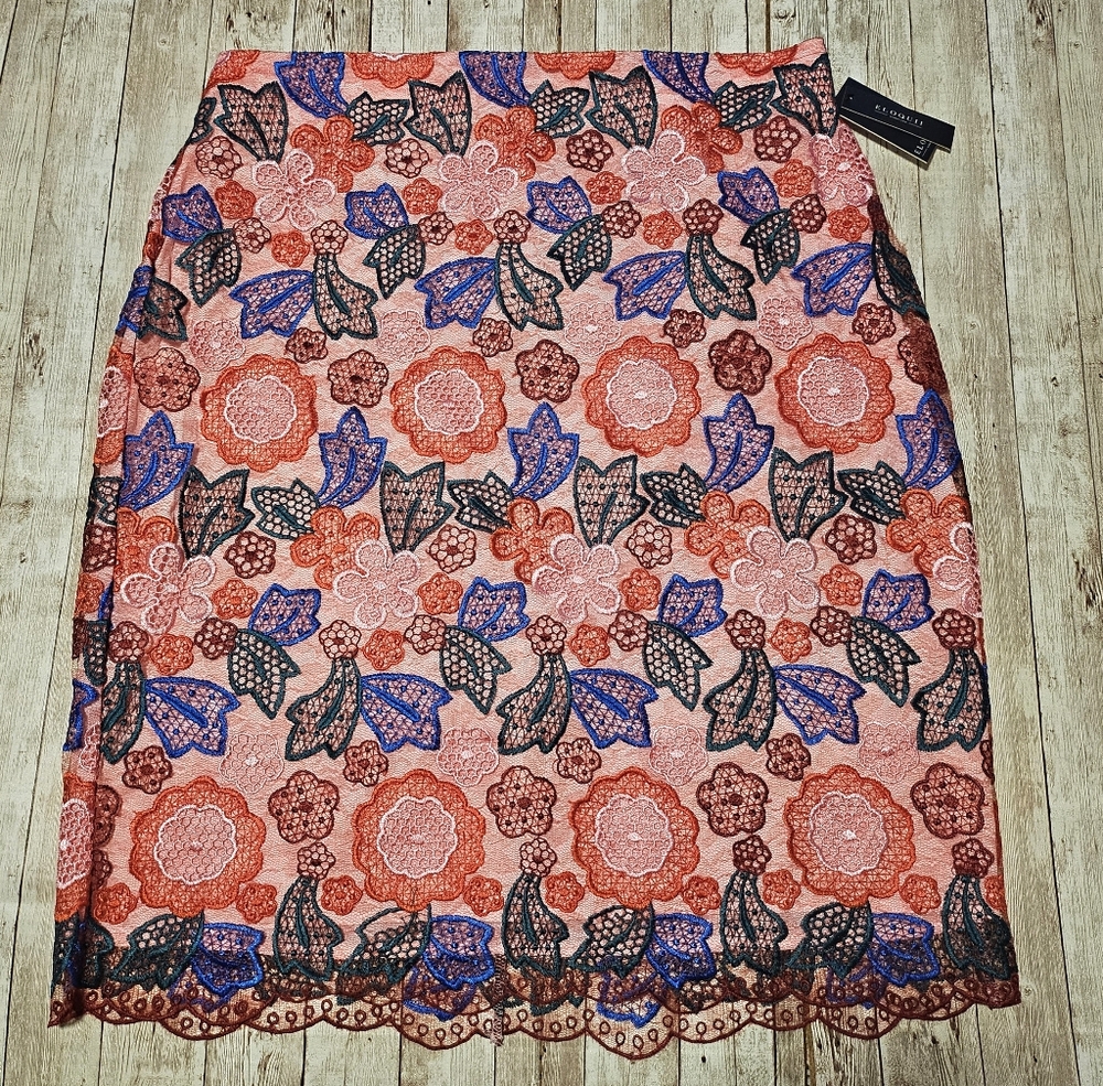 Eloquii Pink And Blue Floral Lace Column Skirt